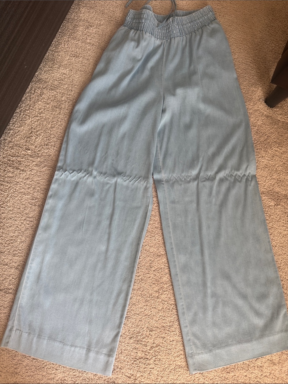 Light Blue Wide Leg Elastic Waist Pants